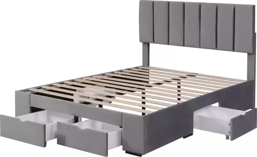 Merax Tweepersoonsbed 140 x 200 cm Bed met Lades voor Opslagruimte Grijs