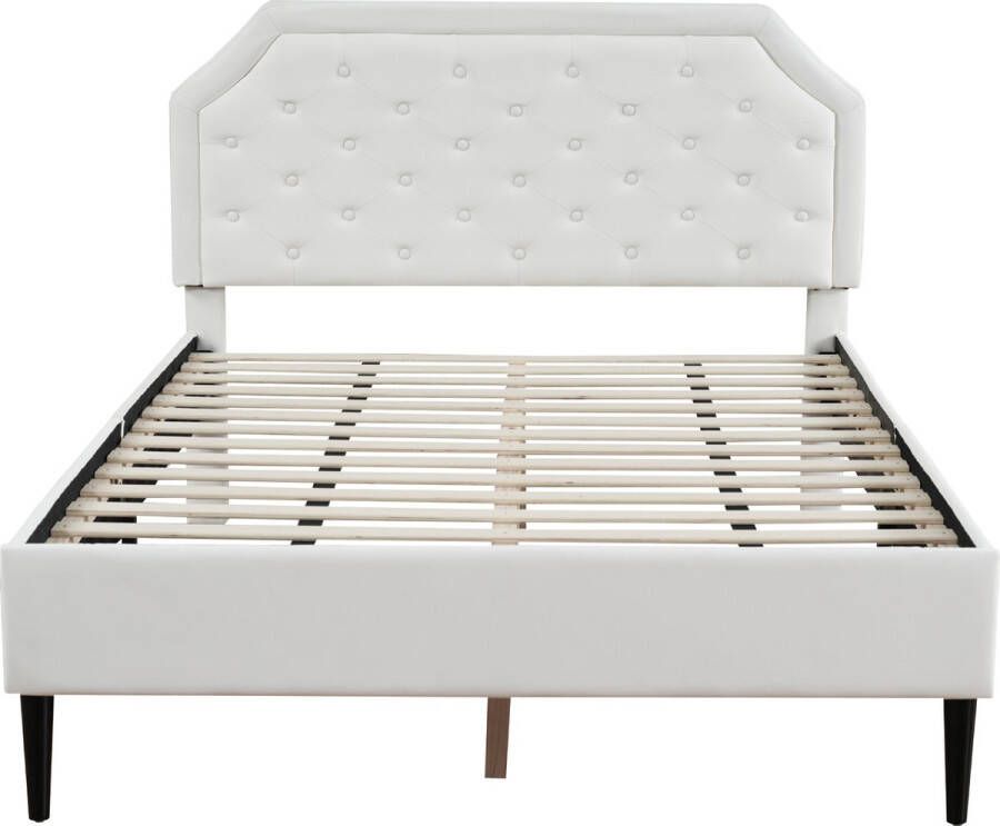 Merax Tweepersoonsbed 140x200 Bed voor 2 Personen PU Kunstleer Gestoffeerd Verstelbaar Hoofdbord Wit