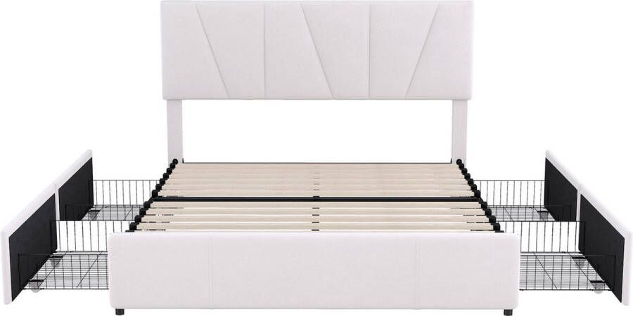 Merax Tweepersoonsbed 140x200 cm Gestoffeerd Bed met Opbergruimte Wit