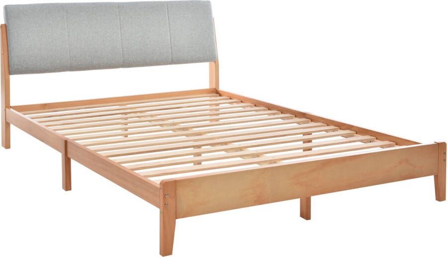 Merax Tweepersoonsbed 140x200 cm Houten Bed met Gestoffeerd Hoofdeind Bruin