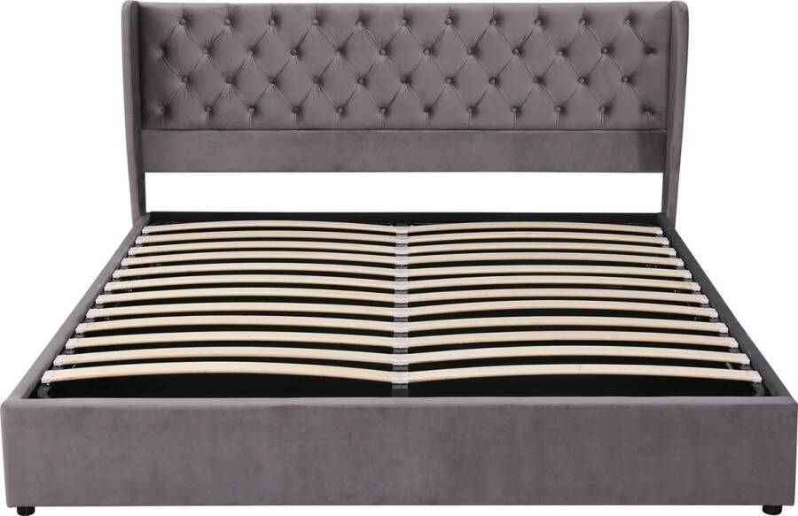 Merax Tweepersoonsbed 160 x 200 cm Hydraulisch Gestoffeerd Bed met Opbergruimte Grijs