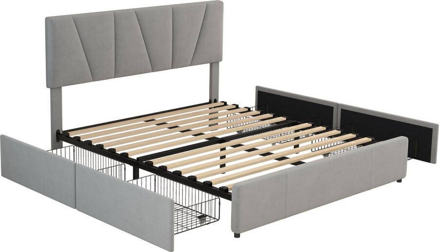 Merax Tweepersoonsbed 160x200 cm Gestoffeerd Bed met Opbergruimte Grijs