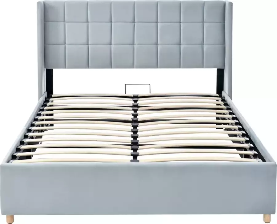 Merax Tweepersoonsbed Hydraulisch Bed met Parallel Lift 2-persoons Bed met Opbergruimte Blauw-grijs