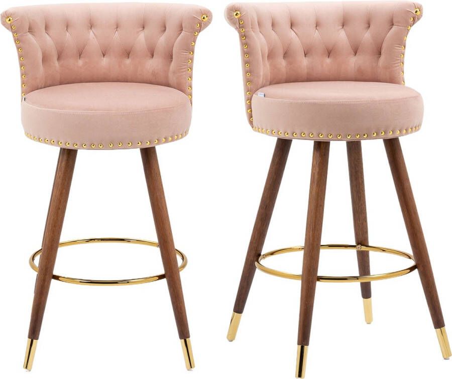 Merax Samt 360° frei schwenkbare Barhocker Nieten Design Holzbein Barhocker gepolsterte Barhocker Satz von 2 gepolsterte Hocker für Haus Kücheninsel Frühstücksbar Esszimmer