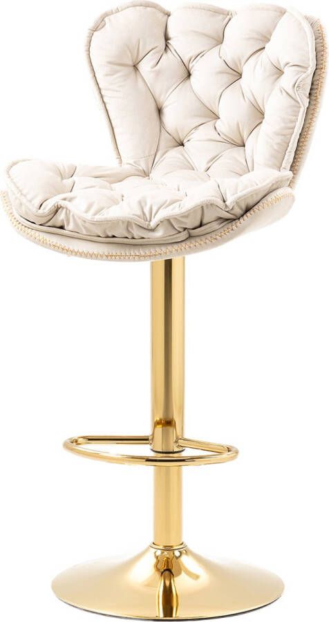 Merax Velvet Barkrukken Set van 2 Luxe Barkruk Barstoel met Voetensteun en Rugleuning Beige met Goud