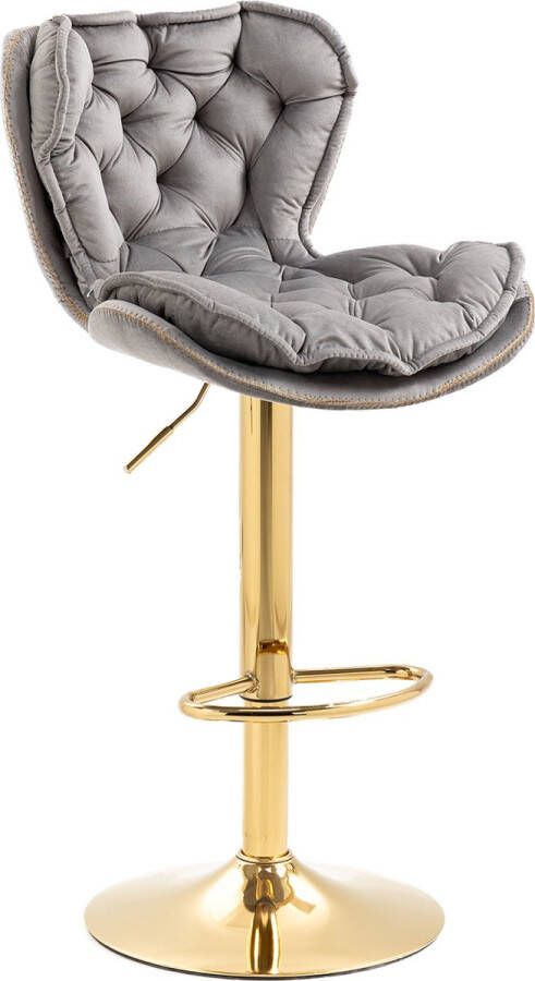 Merax Velvet Barkrukken Set van 2 Luxe Barkruk Barstoel met Voetensteun en Rugleuning Grijs met Goud