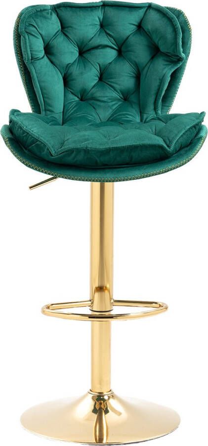 Merax Velvet Barkrukken Set van 2 Luxe Barkruk Barstoel met Voetensteun en Rugleuning Groen met Goud