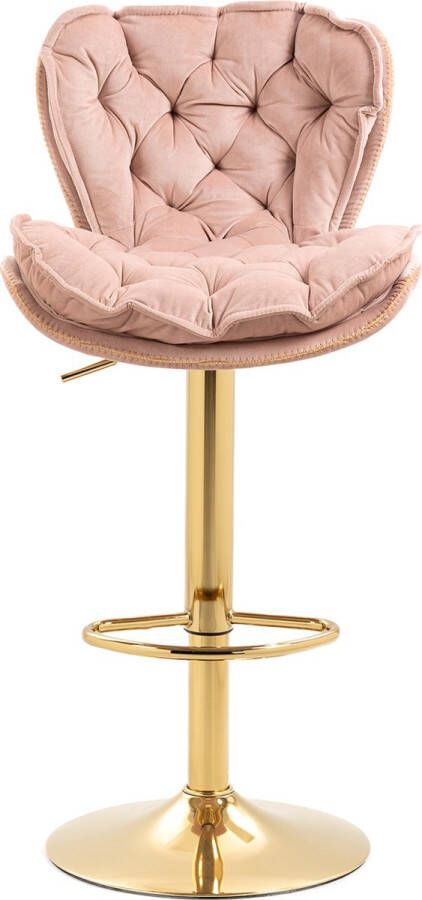 Merax Velvet Barkrukken Set van 2 Luxe Barkruk Barstoel met Voetensteun en Rugleuning Roze met Goud