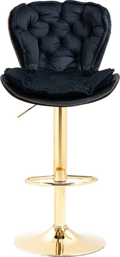 Merax Velvet Barkrukken Set van 2 Luxe Barkruk Barstoel met Voetensteun en Rugleuning Zwart met Goud