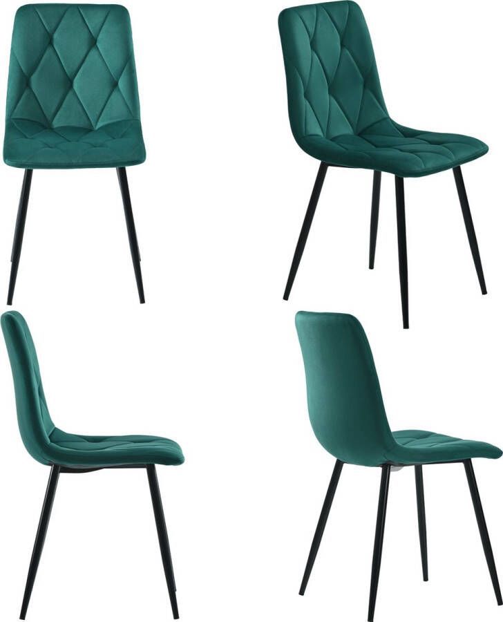Merax Velvet Eetkamerstoel Set van 4 Luxe Fluwelen Eetkamerstoelen met Rugleuning Keukenstoelen met Metalen Frame Stoelen in Modern Design Donkergroen