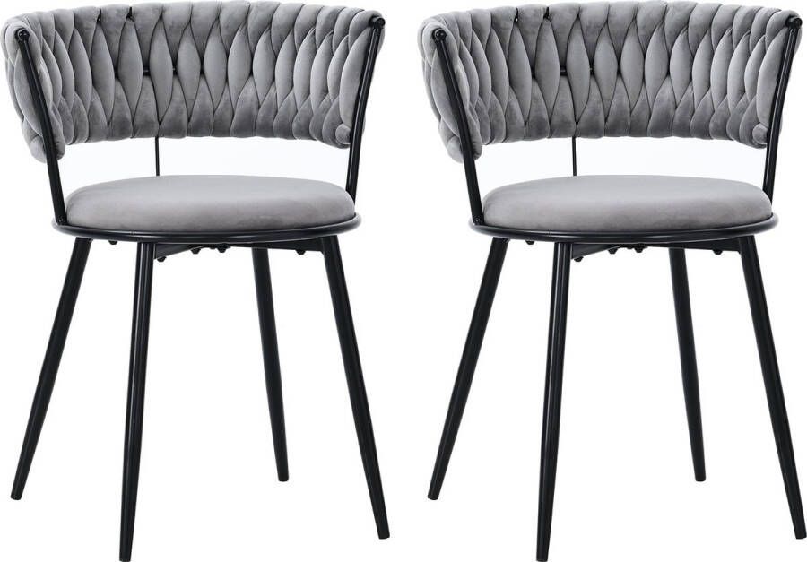 Merax Velvet Eetkamerstoelen Set van 2 Luxe Design Eetkamerstoel met Vier Metalen Poten Grijs