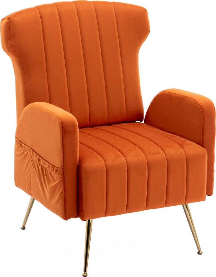 Merax Velvet Fauteuil Gestoffeerde Stoel met Gouden Poten Oranje