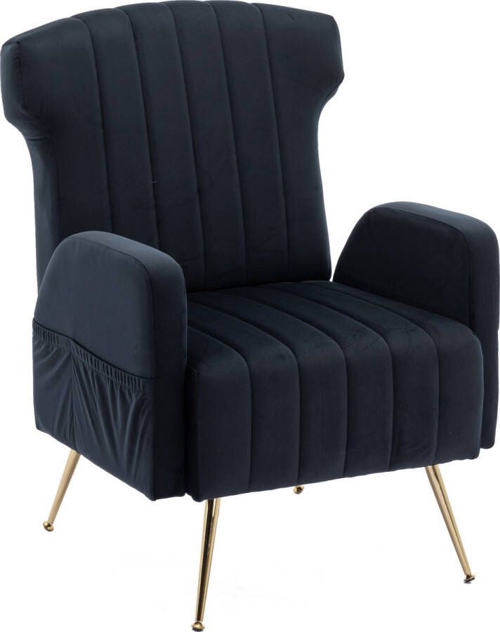Merax Velvet Fauteuil Gestoffeerde Stoel met Gouden Poten Zwart