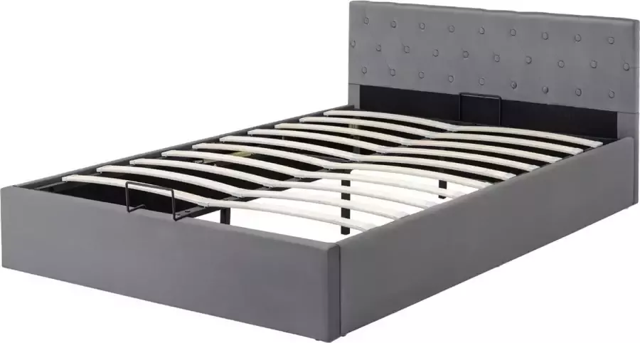 Merax Velvet Gestoffeerd Tweepersoonsbed met Opbergruimte 140x200 cm Grijs