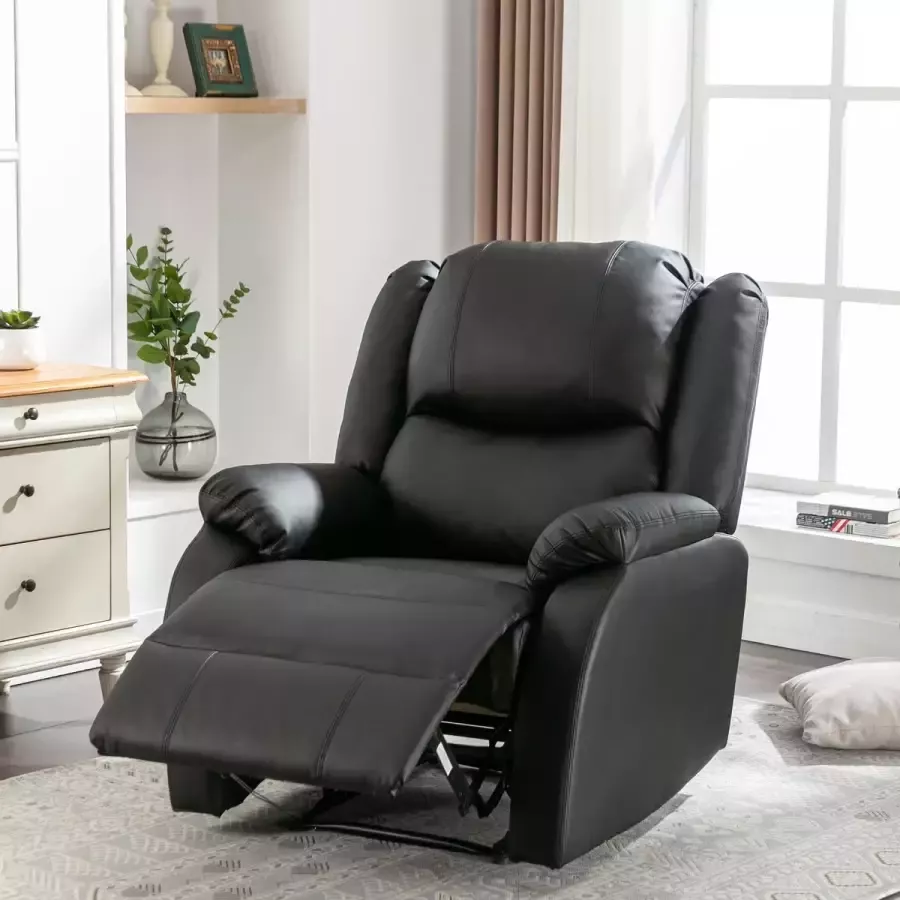 Merax Verstelbaar Relaxfauteuil Relax Stoel Leder Leer Relaxstoel Zwart - Foto 2