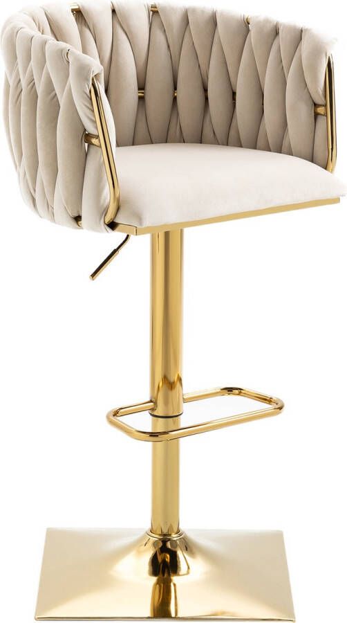 Merax Vintage Barkrukken Set van 2 Barkruk Barstoel met Voetensteun en Rugleuning Beige met Goud