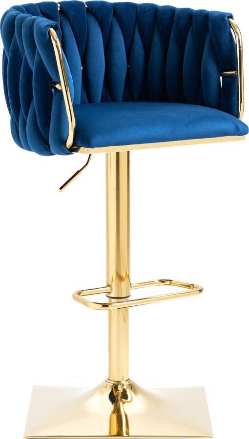 Merax Vintage Barkrukken Set van 2 Barkruk Barstoel met Voetensteun en Rugleuning Blauw met Goud