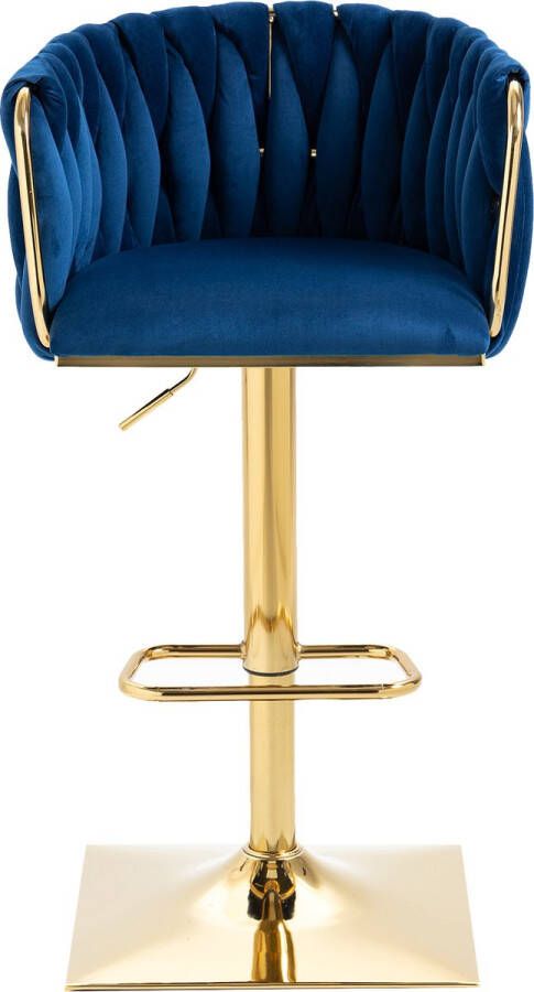 Merax Vintage Barkrukken Set van 2 Barkruk Barstoel met Voetensteun en Rugleuning Blauw met Goud