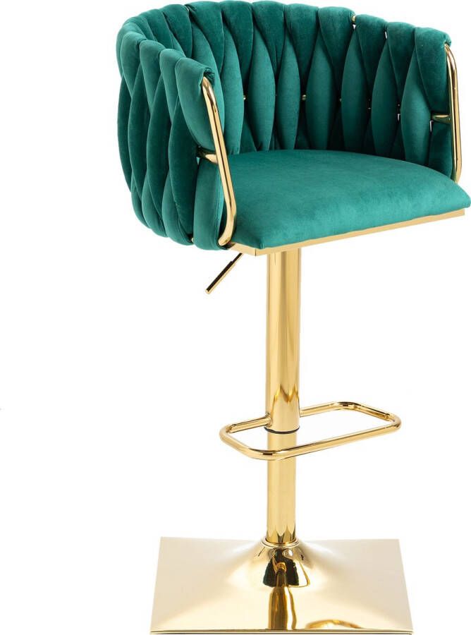 Merax Vintage Barkrukken Set van 2 Barkruk Barstoel met Voetensteun en Rugleuning Groen met Goud