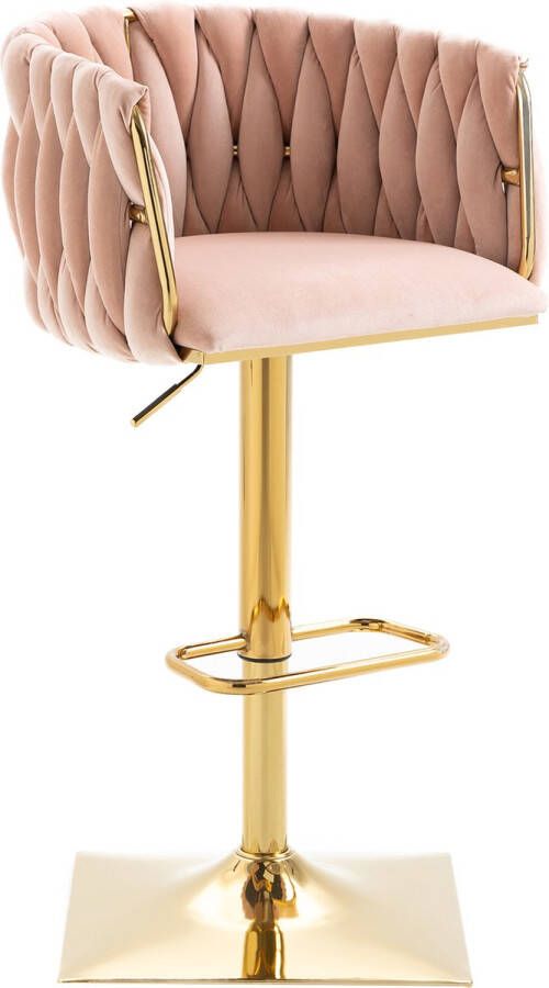 Merax Vintage Barkrukken Set van 2 Barkruk Barstoel met Voetensteun en Rugleuning Roze met Goud