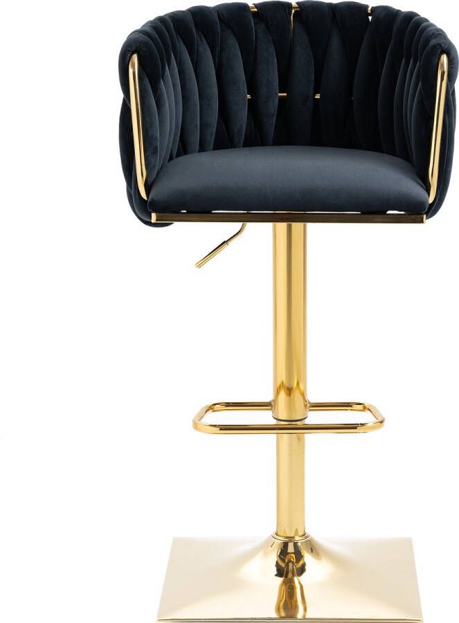 Merax Vintage Barkrukken Set van 2 Luxe Barkruk Barstoel met Voetensteun en Rugleuning Zwart met Goud