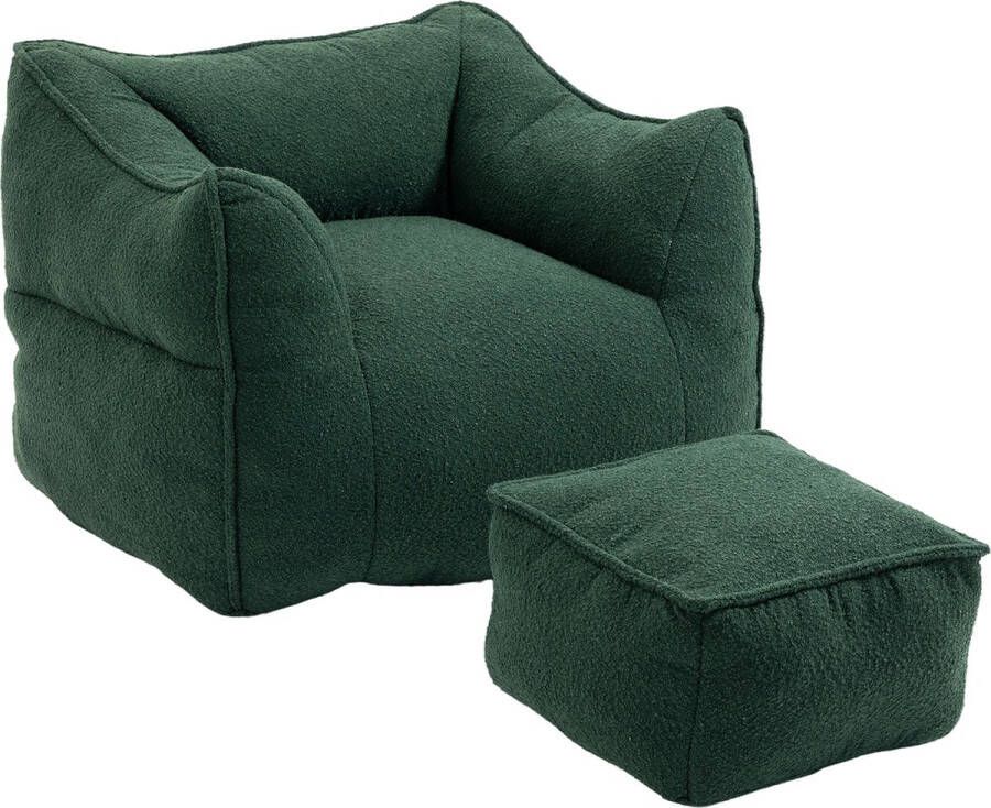 Merax Zitzak Stoel met Voetenbankje Luxe Zitzakken met Armleuningen Donkergroen