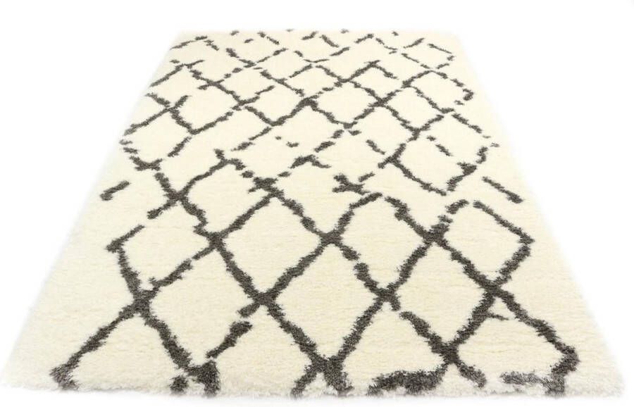 Merinos Floki Moroccan Berber Shaggy Ruitjes Crème-Grijs-120 x 160 cm