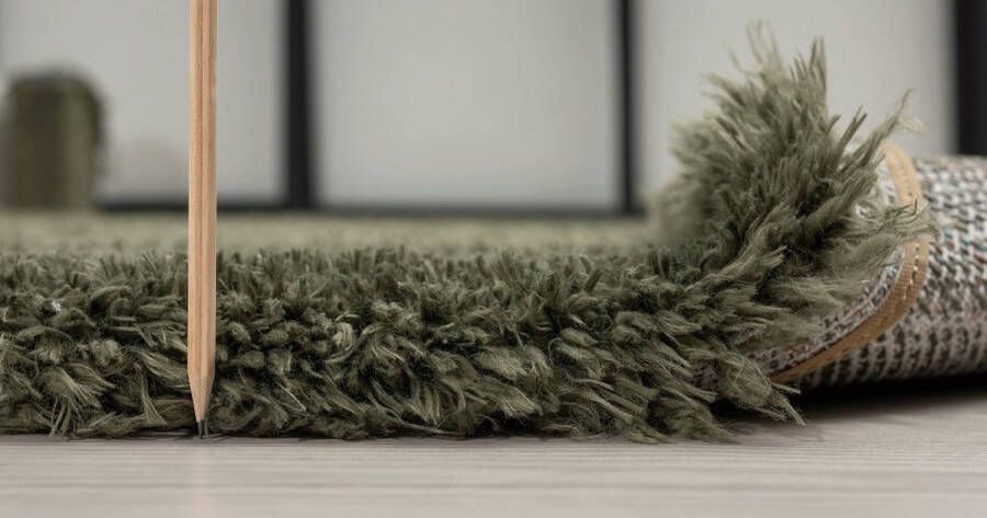 Merinos Hoogpolig Gerecycled Floki vloerkleed Groen-80 x 150 cm