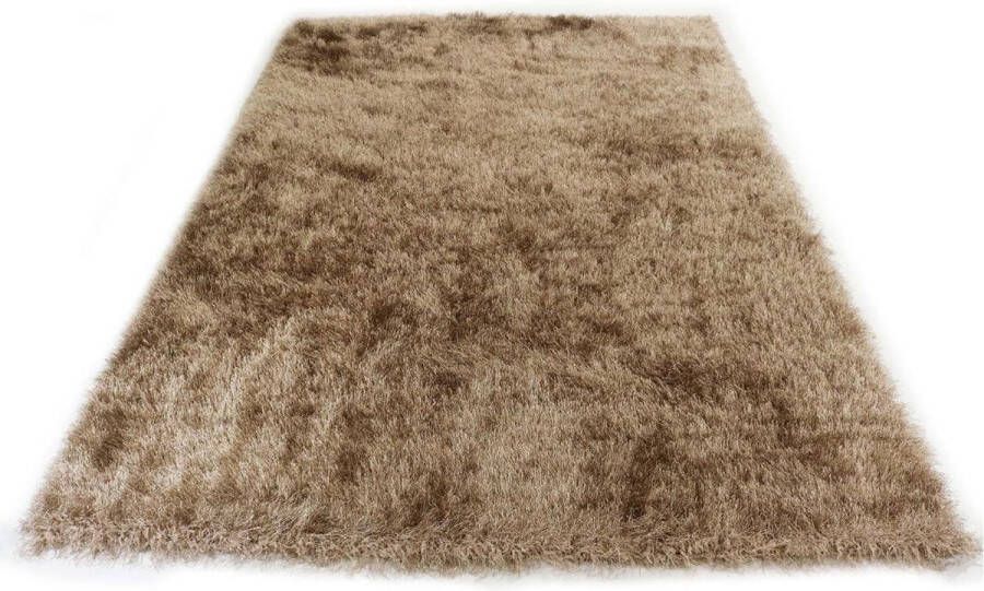 Karpet24 Glossy Zacht modern hoogpolig tapijt 160x230 cm zacht glanseffect lurex polyester poolhoogte 70 mm effen beige