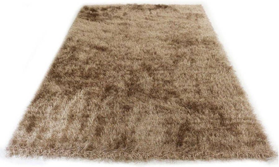 Karpet24 Glossy Zacht modern hoogpolig tapijt 80x150 cm zacht glanseffect lurex polyester poolhoogte 70 mm effen beige
