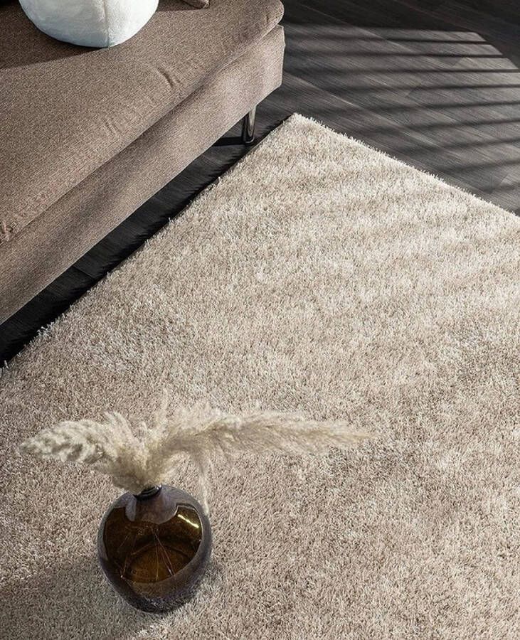 Karpet24 Hoogpolig Glanzend Vloerkleed Galaxy Beige-200 x 290 cm Gel Backing Wasbaar 30 mm Effen