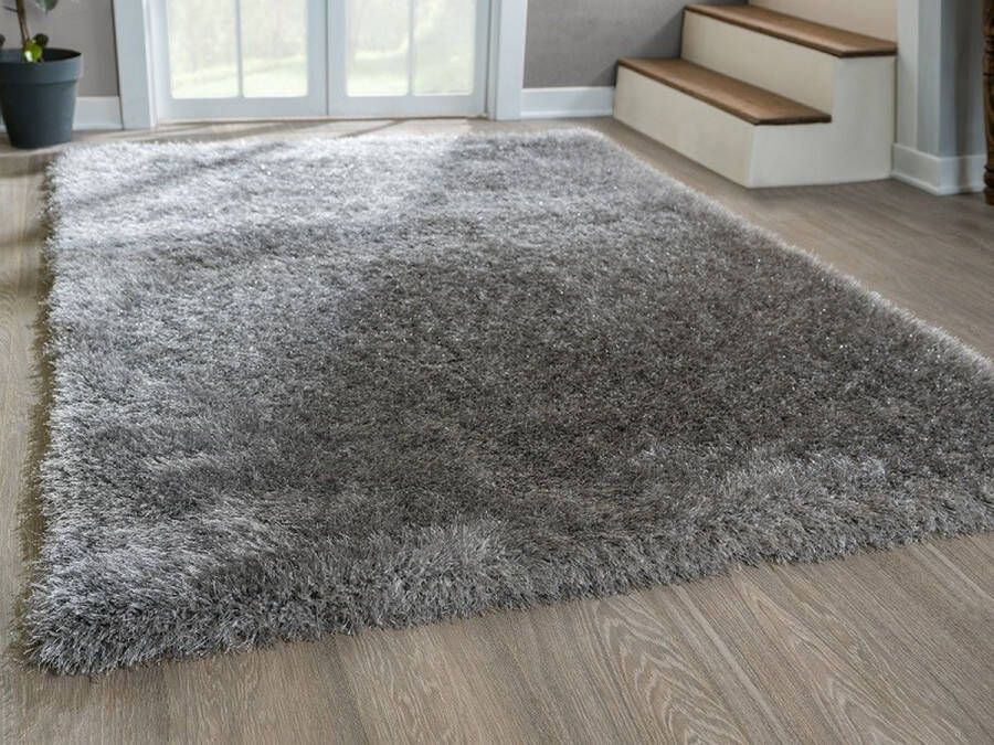 Merinos Hoogpolig Vloerkleed Met Glittergaren Grijs-160 x 230 cm