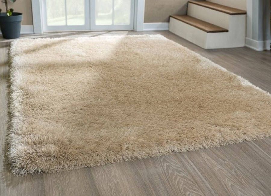 Merinos Hoogpolig Vloerkleed Zandkleur Met Glittergaren-80 x 150 cm