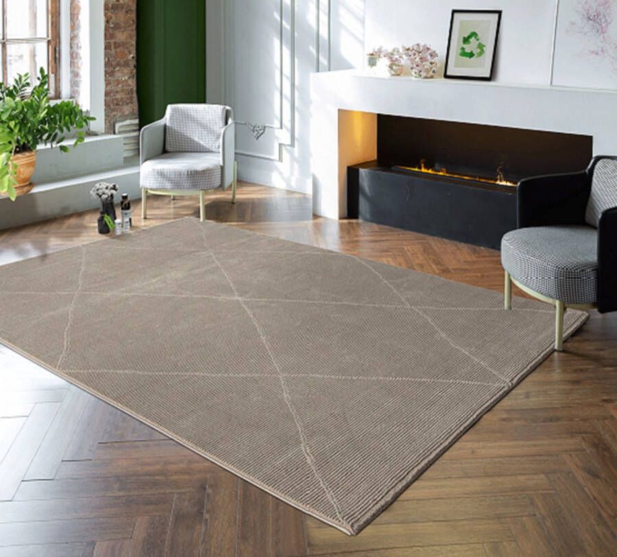 Merinos Laagpolig Gerecycled vloerkleed Beige-160 x 230 cm