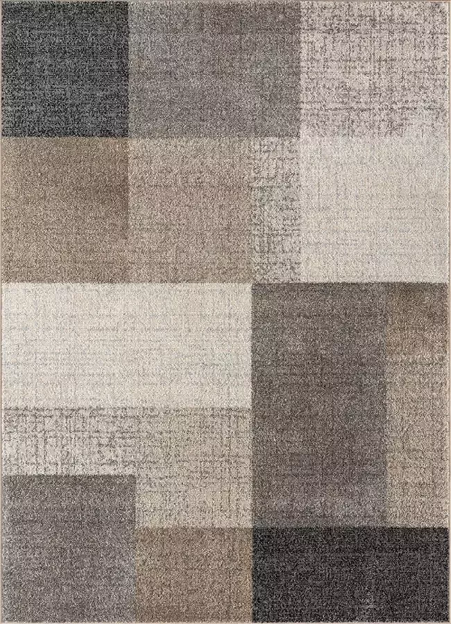 Karpet24 Vloerkleed Thales -140 x 200 cm modern laagpolig voor woonkamer slaapkamer contour geometrische patronen geruit beige