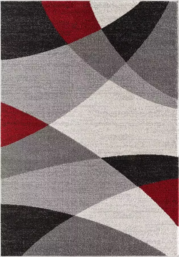 Karpet24 Vloerkleed Thales -120 x 160 cm modern laagpolig voor woonkamer slaapkamer contour geometrische patronen golvend patroon grijs-rood - Foto 2