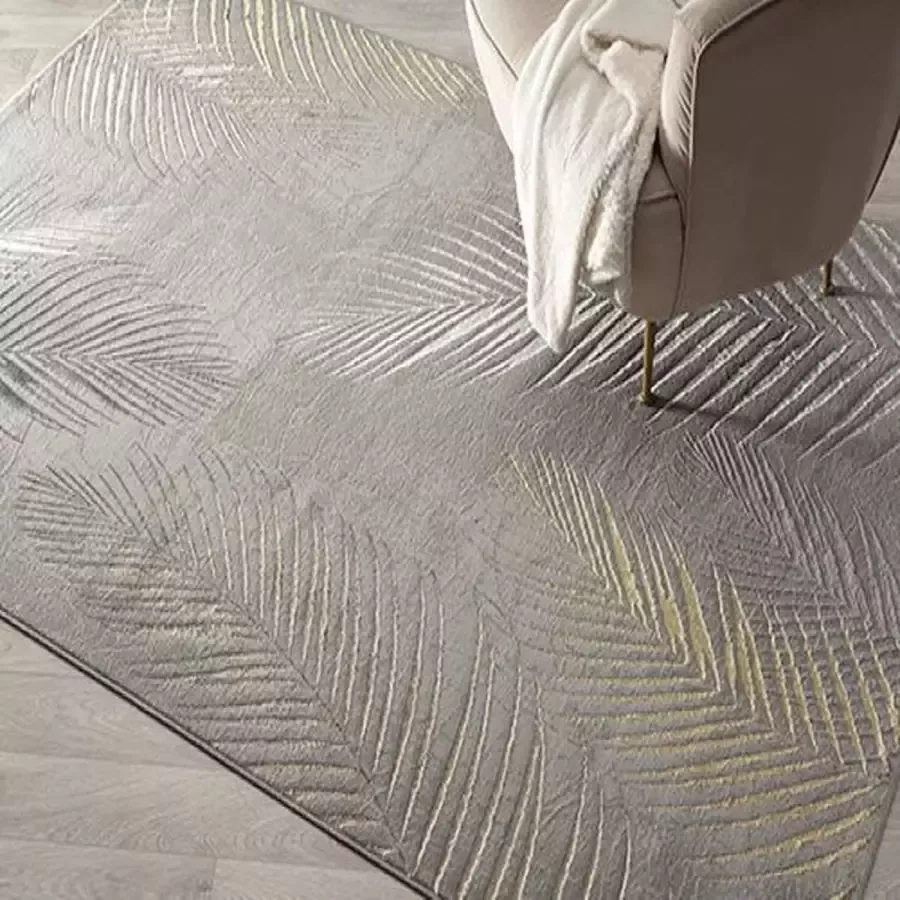 Merinos Laagpolig Palmbladeren Vloerkleed Grijs-160 x 230 cm