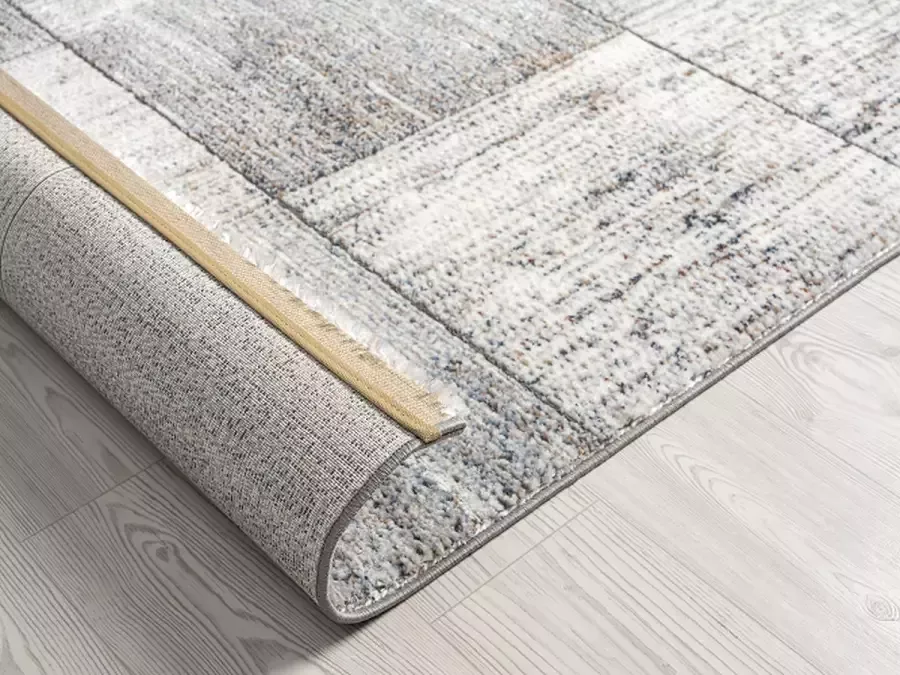 Merinos Laagpolig Vintage Geblokt Vloerkleed Grijs-160 x 230 cm