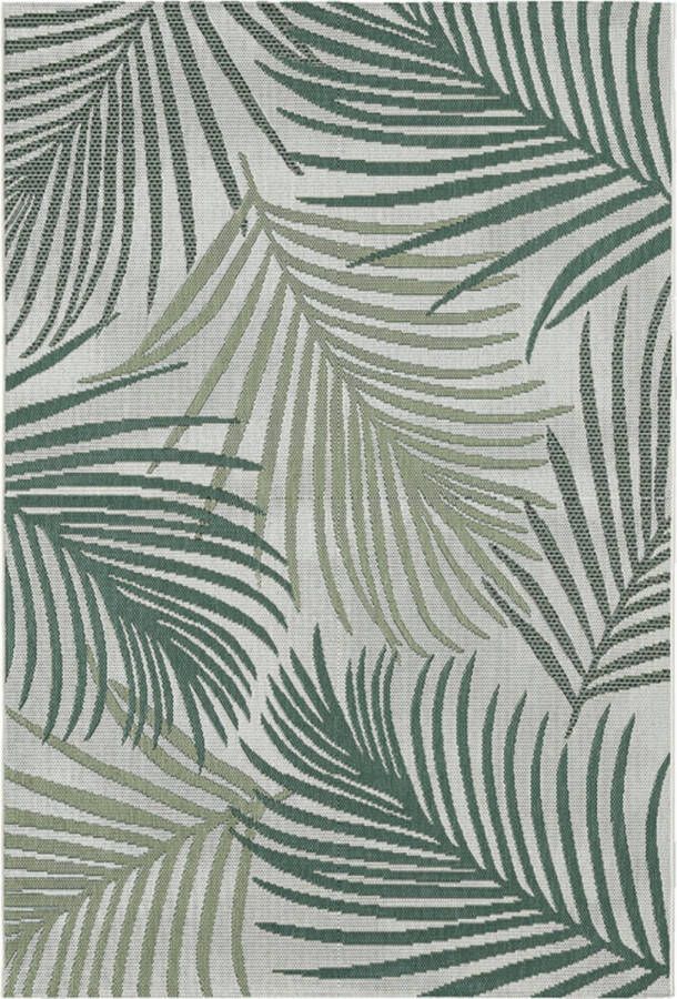 Merinos Machka Buitentapijt Palm Patroon Groen Crème-120 x 170 cm