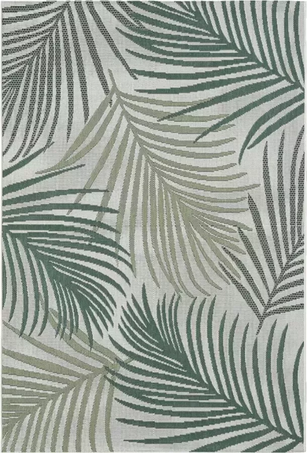 Merinos Machka Buitentapijt Palm Patroon Groen Crème-160 x 220 cm