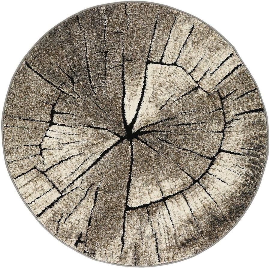 Merinos Boomstam Design Vloerkleed Ibiza 605-95 Earth Beige-Grijs-Ø 160 cm