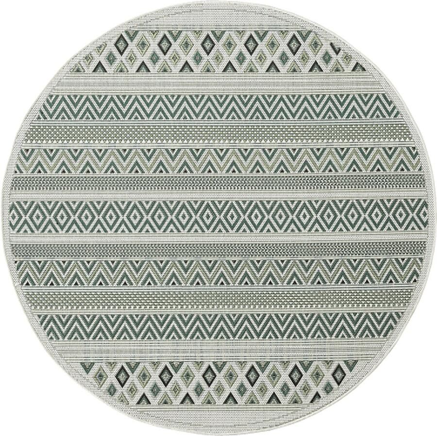 Merinos Karpet24 Machka Stijlvol Buitentapijt met Groen Crème Strepen & Geometrisch Design-Ø 160 cm rond