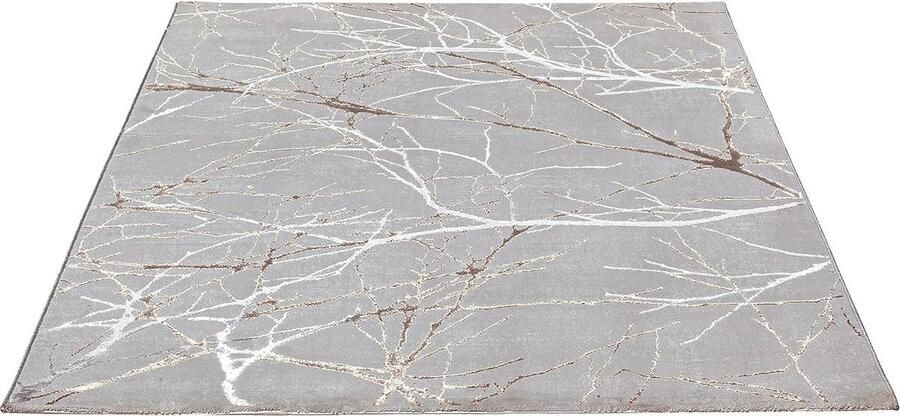Merinos Karpet24 Modern Vloerkleed Creation Laagpolig Tapijt met Stijlvol Takkenontwerp in Grijs en Crème-160 x 230 cm