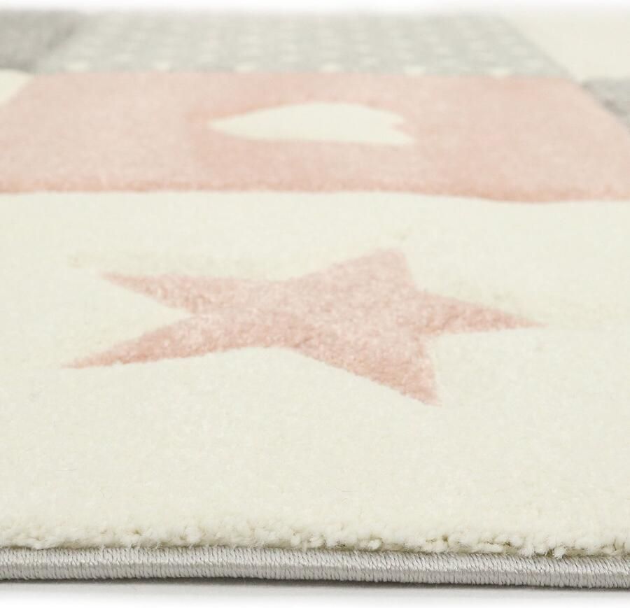 Merinos Vloerkleed Kinderkamer Sterren En Hartjes Pastel kleuren 20339 Roze 200 x 290 cm