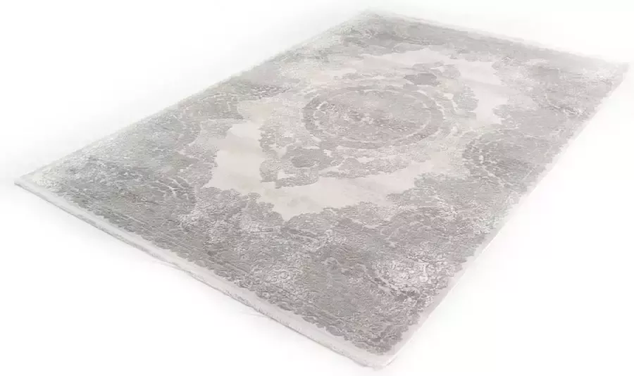 Merinos Oosterse Design Viscose Vloerkleed Vintage Trasor Grijs-80 x 150 cm