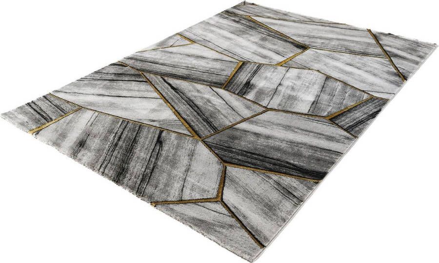 Merinos Vloerkleed Craft deluxe zwart grijs goud marmer patroon-160 x 230 cm