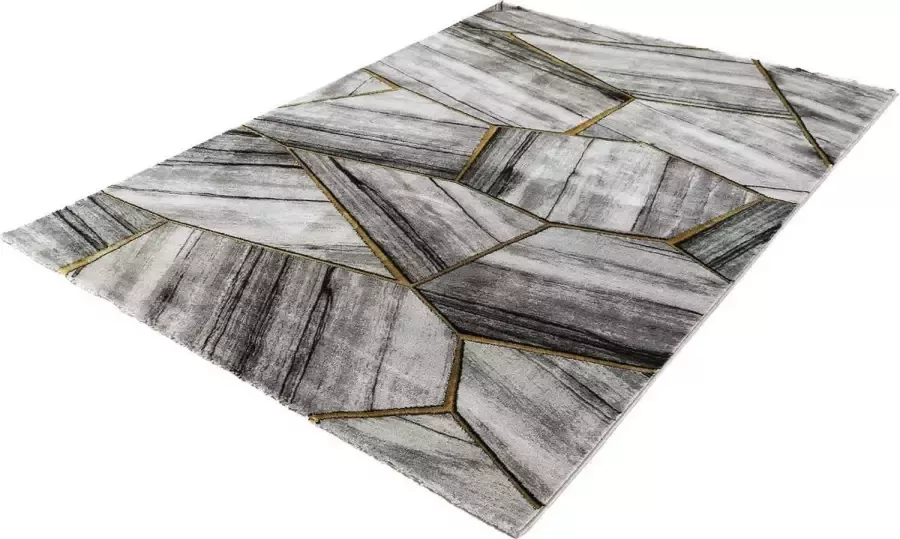 Merinos Vloerkleed Craft deluxe zwart grijs goud marmer patroon-80 x 150 cm