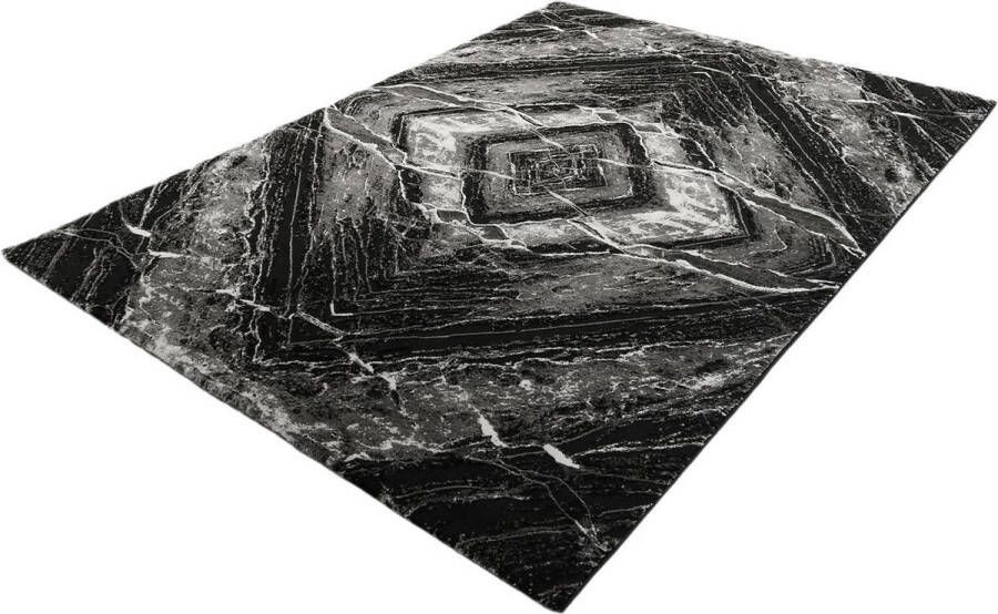 Merinos Vloerkleed Craft deluxe zwart grijs marmer patroon-120 x 170 cm
