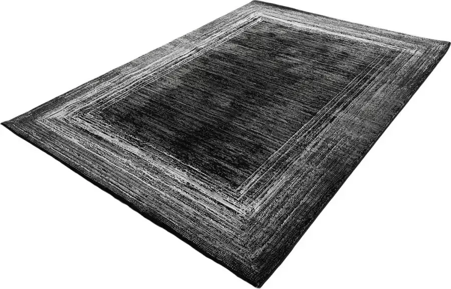Merinos Vloerkleed Craft deluxe – zwart grijs vintage lijst abstract -80 x 300 cm