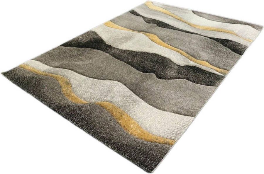 Merinos Vloerkleed Golfjes Design Diamond Deluxe Goud-Grijs-160 x 230 cm